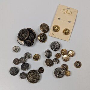 Lot of 30+ Vintage Unique Buttons Picture, Military, Crests, Anchor, Eagle, Etc.